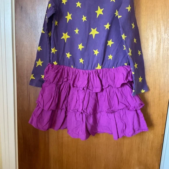 Mini Boden Purple & Yellow Star Long Sleeve Ruffle Dress Size 5-6 Y - Picture 8 of 11
